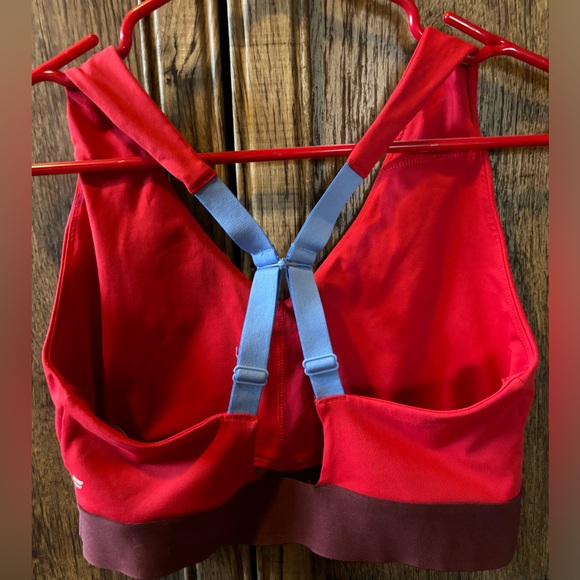 Fabletics All Day Every Day Sports Bra in red/maroon/blue, size large. - Picture 7 of 9